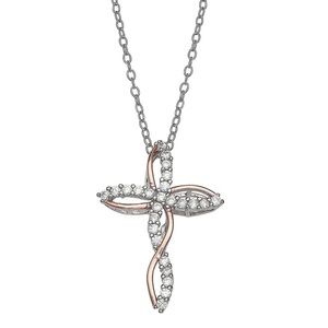 Rose Gold Sterling Silver Twisted Cross Necklace